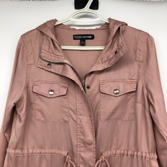 Design Lab Dusty Rose Casual Lightweight Military Safari Anorak Utility Hoodie S - Picture 4 of 16